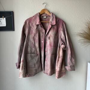 Le Laboureur Chore Jacket Tie Dye Pink Abstract Cotton French Work Jacket Size L
